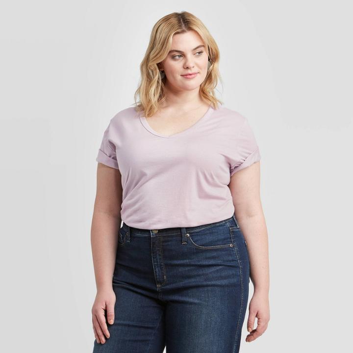 Women's Plus Size Short Sleeve V-neck Slim Fit T-shirt - Ava & Viv Lilac 1x, Women's, Size:
