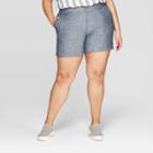 Women's Plus Size 5 Chino Shorts With Comfort Waistband - Ava & Viv Dark Chambray
