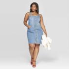 Women's Plus Size Sleeveless Square Neck Apron Denim Dress - Universal Thread
