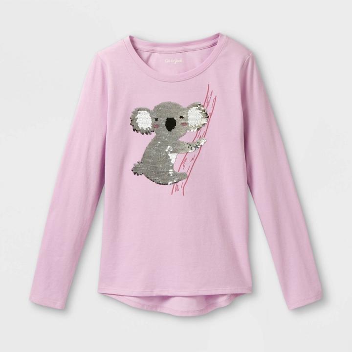 Girls' Long Sleeve 'koala' Flip Sequin T-shirt - Cat & Jack Light Purple