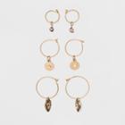 Graduated Wire Hoops With Charm And Chain Earring Set 3 Ct - Universal Thread,