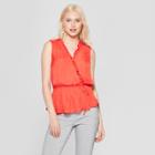 Women's Sleeveless V-neck Wrap Blouse - A New Day Coral (pink)