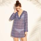 Women's Long Sleeve Tunic Cover Up - Cover 2 Cover Navy/white Xl, Blue/white Ikat