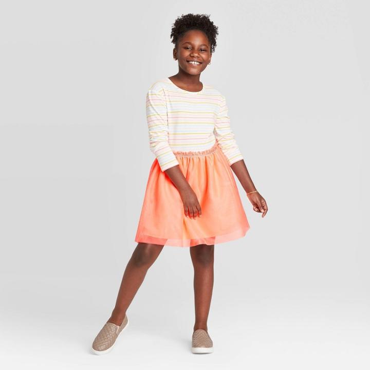 Girls' Stripe Tutu Dress - Cat & Jack Bright Peach Xs, Girl's, Orange