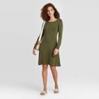 Women's Regular Fit Long Sleeve Round Neck Knit Dress - A New Day Green