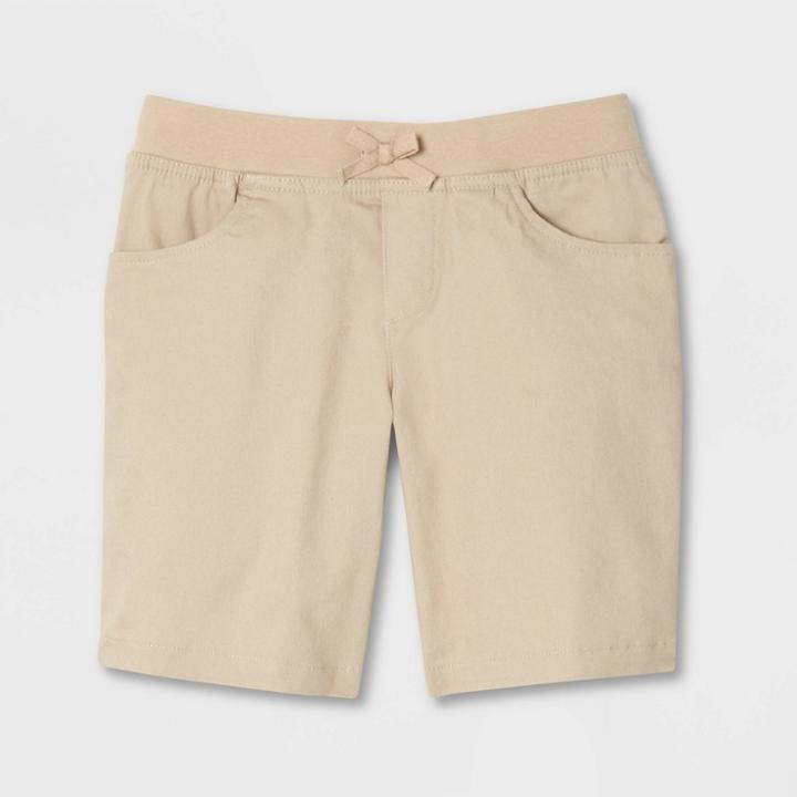 French Toast Girls' Uniform Pull-on Shorts With Knit Waistband - Khaki