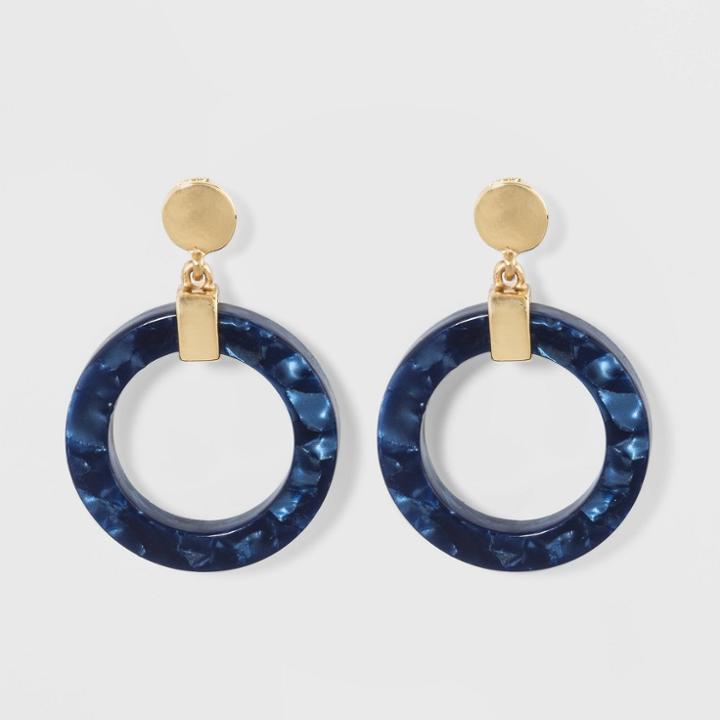 Acrylic Drop Hoop Earrings - A New Day Navy/gold