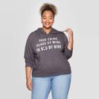 Fifth Sun Women's True Crime Glass Of Wine In Bed By Nine Plus Size Long Sleeve Hooded Sweatshirt - Charcoal 1x, Women's, Size: