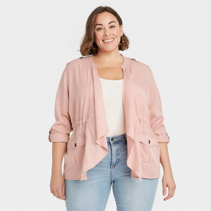 Women's Plus Size Long Sleeve Drapey Cargo Wrap Jacket - Knox Rose Pink
