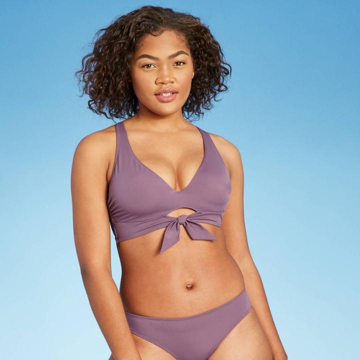 Women's Tie-front Bralette Bikini Top - Shade & Shore Dark Mauve