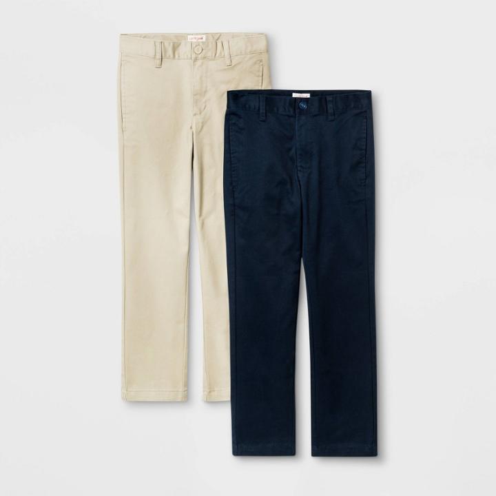 Boys' 2pk Flat Front Stretch Uniform Straight Fit Pants - Cat & Jack Khaki/navy