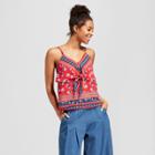 Women's Floral Print Border Tie Front Cami Tank - Almost Famous (juniors') Red