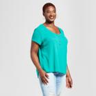 Women's Plus Size Henley Short Sleeve Shirt - Universal Thread Green X