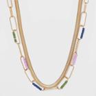 Herringbone And Paperclip Layered Chain Necklace - Universal Thread Gold