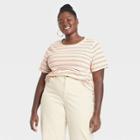 Women's Plus Size Short Sleeve T-shirt - Universal Thread Striped 1x, Ivory/blue/green
