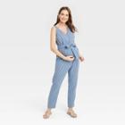 The Nines By Hatch Sleeveless Tie Maternity Jumpsuit Navy Blue
