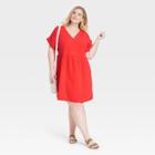 Women's Plus Size Short Sleeve Shirtdress - Universal Thread Red