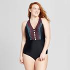 Costa Del Sol Women's Plus Size Embroidered Plunge One Piece - Black
