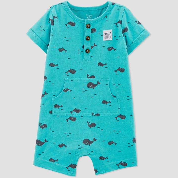 Baby Boys' Whale Print One Piece Romper - Just One You Made By Carter's Teal Newborn, Boy's, Blue