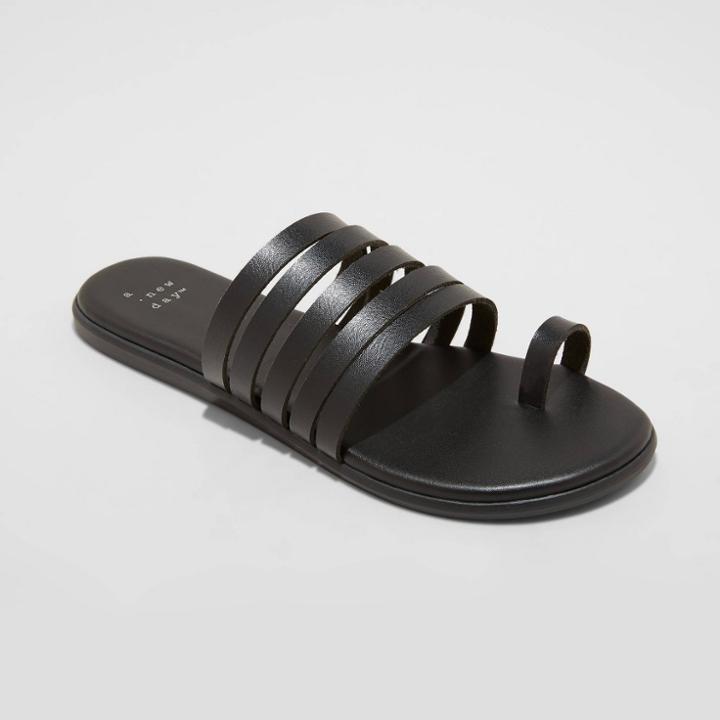 Women's Holly Strappy Toe Loop Sandals - A New Day Black