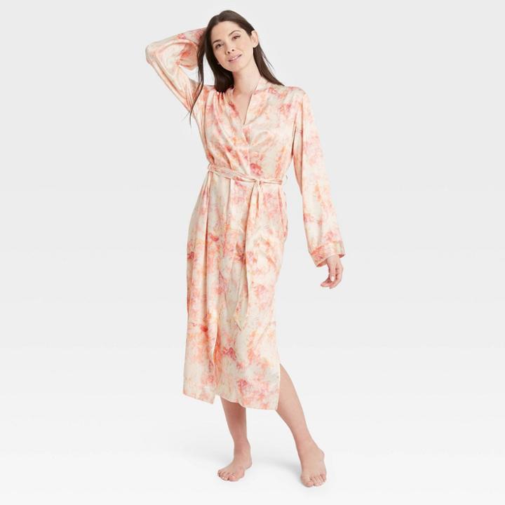 Women's Tie-dye Satin Robe - Stars Above Pink