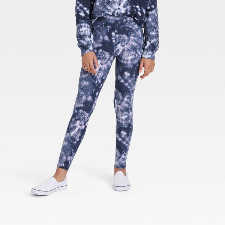 Girls' V-waist Pocket Leggings - Art Class Navy Tie-dye Xs, Blue Tie-dye
