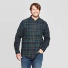 Men's Big & Tall Plaid Long Sleeve 1-pocket Flannel Button-down Shirt - Goodfellow & Co Mint Gel 3xb, Men's, Green Gel