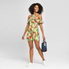 Women's Floral Print Off The Shoulder Ruffle Romper - Xoxo (juniors') Yellow/red/green L, Size: Small,