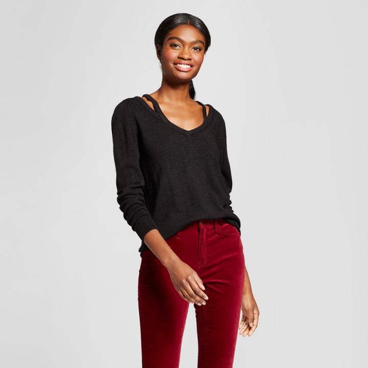 Women's Drop Shoulder Pullover With Cut Outs - Alison Andrews Black
