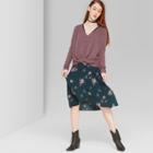 Women's Striped Long Sleeve Oversize Thermal Tie Front Top - Wild Fable Plum
