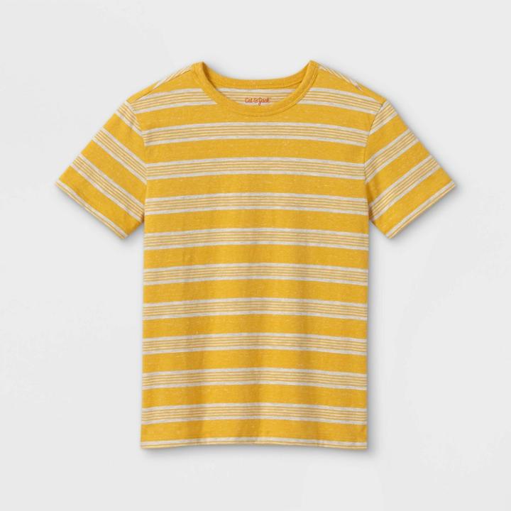 Boys' Striped Short Sleeve T-shirt - Cat & Jack Mustard Yellow/white