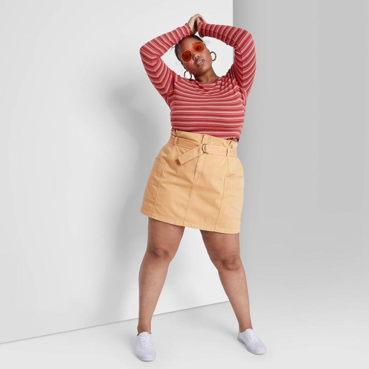 Women's Plus Size High-rise Belted Mini Skirt - Wild Fable Tan