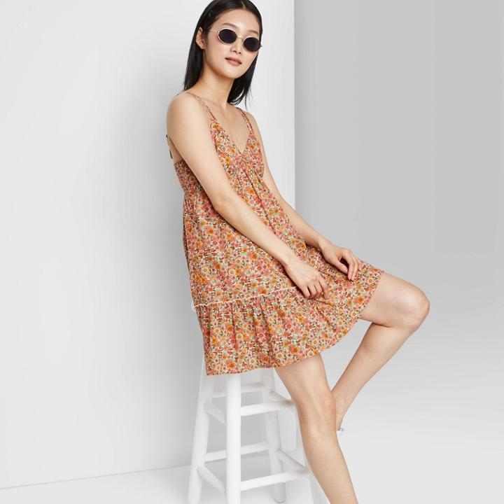 Women's Sleeveless Triangle Cup Breezy Dress - Wild Fable Light Yellow Floral