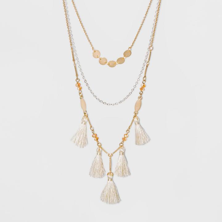 Three Rows And Tassels Short Necklace - A New Day Gold