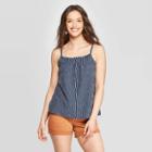 Women's Striped Sleeveless Smocked Square Neck Tank Top - Universal Thread Blue