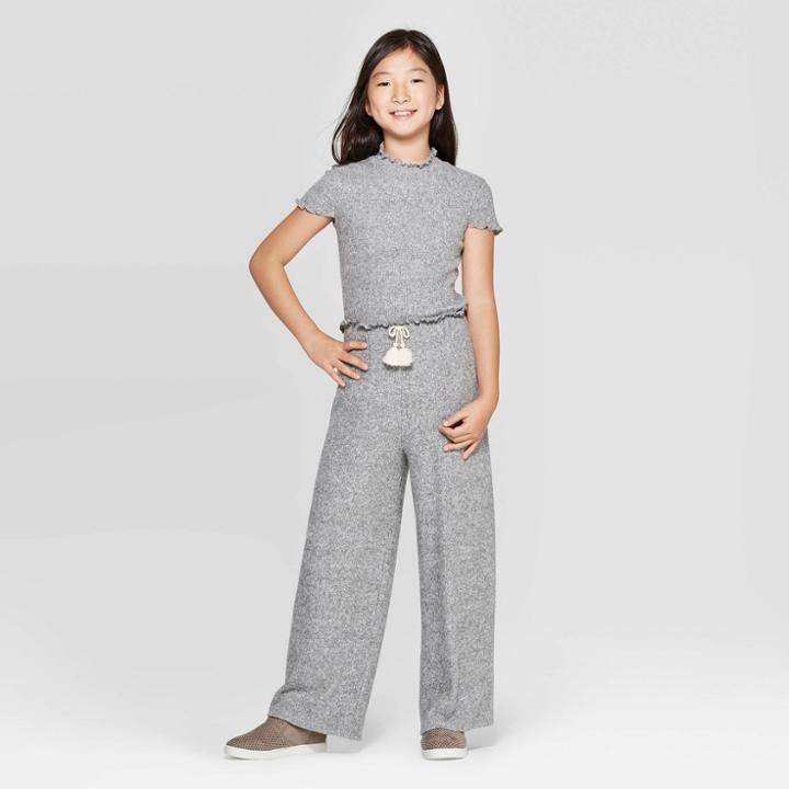 Petitegirls' Short Sleeve Rib Jumpsuit - Art Class Gray L, Girl's,