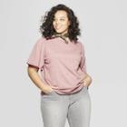 Women's Plus Size Short Flutter Sleeve Crew Neck Top - Universal Thread Pink