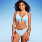 Women's Tie-front Pique Textured Bralette Bikini Top - Wild Fable Light Blue D/dd Cup