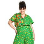 Women's Plus Size Leopard/orange Print Button-down Shirt - Tabitha Brown For Target Green