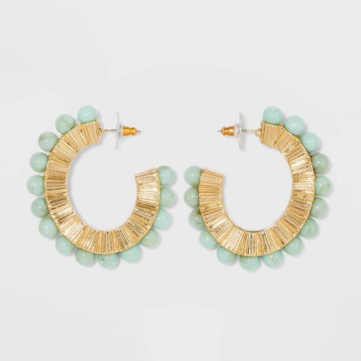 Sugarfix By Baublebar Eclectic Beaded Hoop Earrings - Jade/gold, Women's, Size: Small, Green/gold