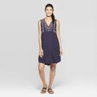 Women's Sleeveless V-neck Shift Dress With Embroidery - Knox Rose Navy