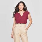 Women's Regular Fit Sleeveless V-neck Woven Tunic - A New Day Burgundy (red)