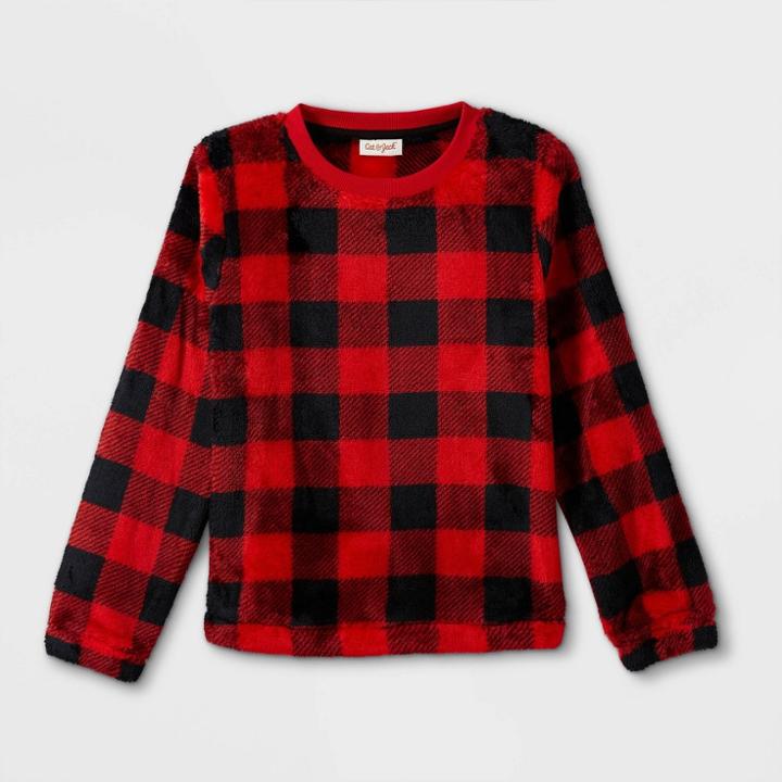 Girls' Sherpa Pullover Sweatshirt - Cat & Jack Red/black