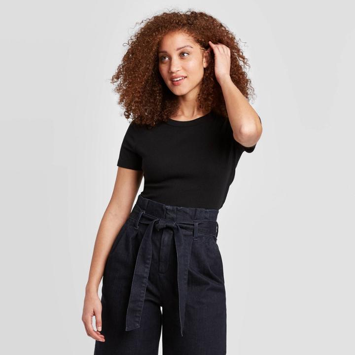 Women's Regular Fit Short Sleeve Crewneck T-shirt - A New Day Black S, Women's,