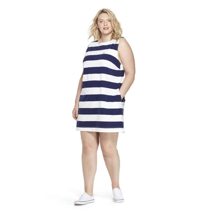 Women's Plus Size Sleeveless Striped Crewneck Knit Dress - White/navy 2x - Vineyard Vines For Target, Green