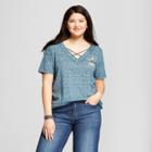 Target Women's Nasa Plus Size Short Sleeve Criss Cross V-neck Graphic T-shirt (juniors') Turquoise