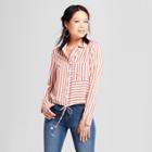 Women's Striped Long Sleeve Tie Waist Shirt - Soul Cake (juniors') Purple