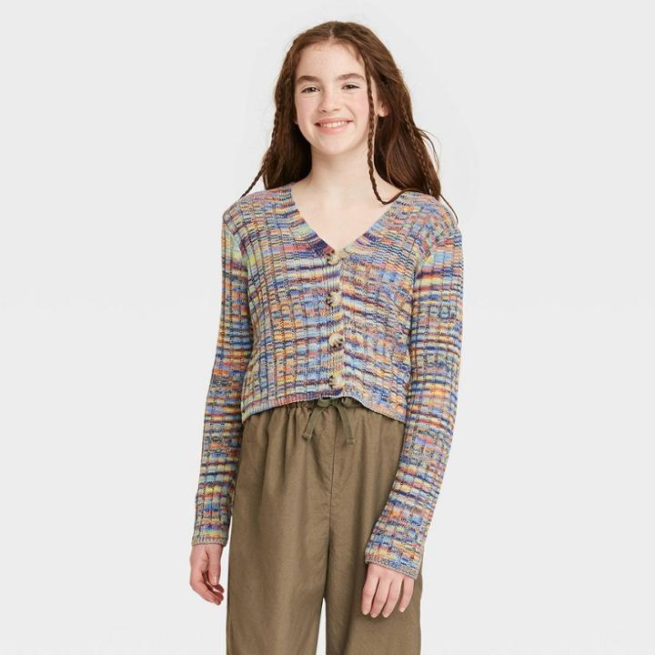 Girls' Boxy Cropped Cardigan Sweater - Art Class Blue