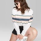 Women's Plus Size Striped Long Sleeve Crewneck Placed Skater T-shirt - Wild Fable Fresh White