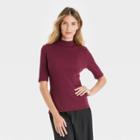 Women's Elbow Sleeve Mock Turtleneck T-shirt - A New Day Burgundy